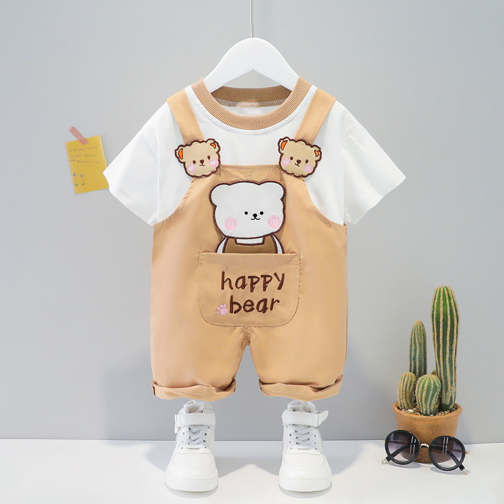 Children's Clothing Boys And Girls Baby Summer Cartoon Short-sleeved Overalls