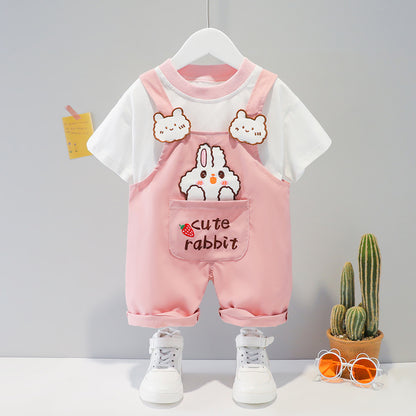 Children's Clothing Boys And Girls Baby Summer Cartoon Short-sleeved Overalls