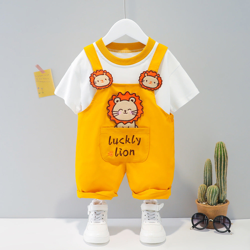Children's Clothing Boys And Girls Baby Summer Cartoon Short-sleeved Overalls