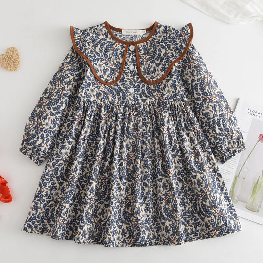 Blossom Belle – Long Sleeve Floral Princess Dress with Doll Collar for Girls